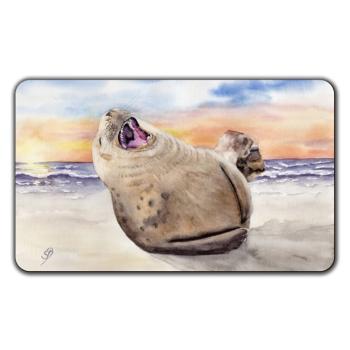 Frühstücksbrettchen Brettchen Aquarell Maritim Kunst Druck Kunstdruck lachender Seehund Robbe Heuler Kegelrobbe Dänemark Nordsee Ostsee